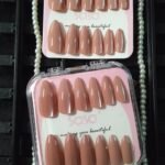 Almond Gel Chrome Press On Nails – Reusable Medium Length 1